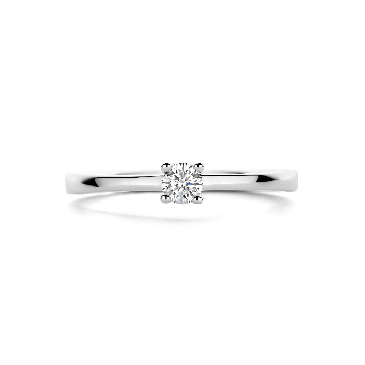 Bovenaanzicht van de witgouden solitair ring met diamant van 14 karaat, 0,15 ct.