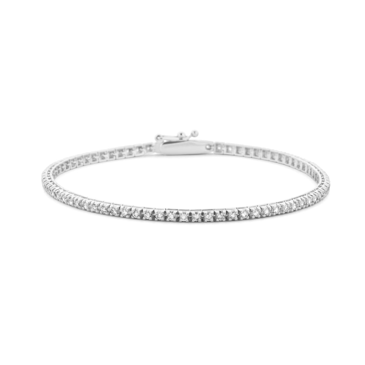 Vooraanzicht van de witgouden tennisarmband met diamant van 14 karaat.