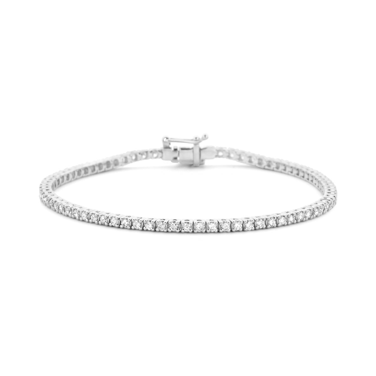 Vooraanzicht van de witgouden tennisarmband met diamant van 14 karaat.