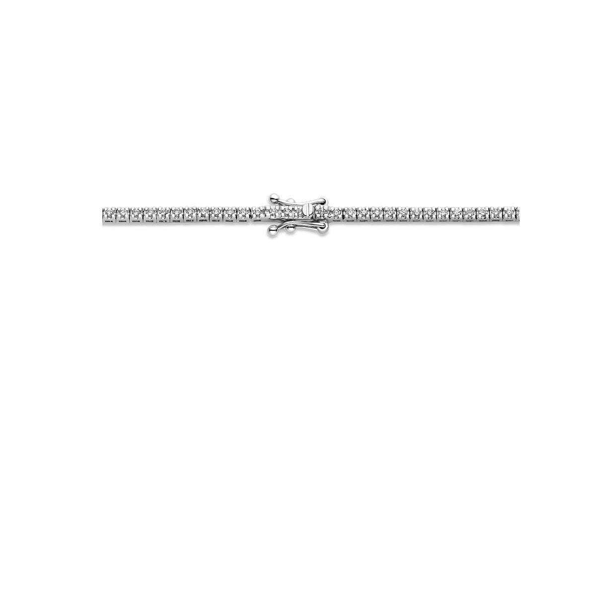 Detail van de witgouden tennisketting met lab grown diamant van 14 karaat, 2,00 ct.