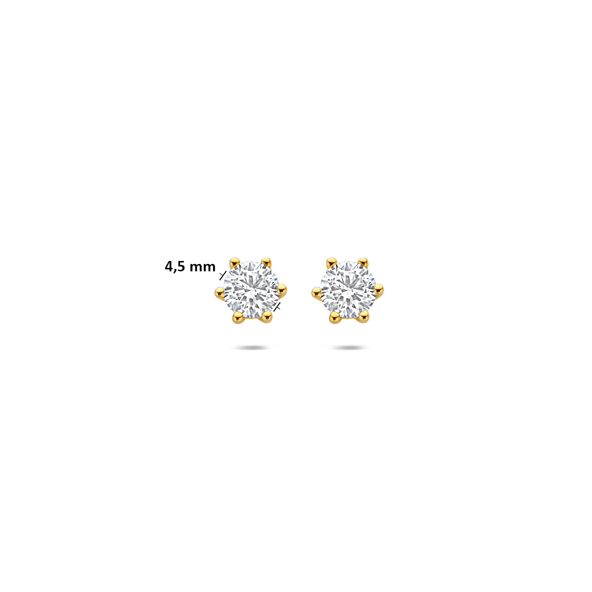 Technische afbeelding van de 14 karaat gouden lab grown diamant oorknoppen 0,75 ct met afmetingen.