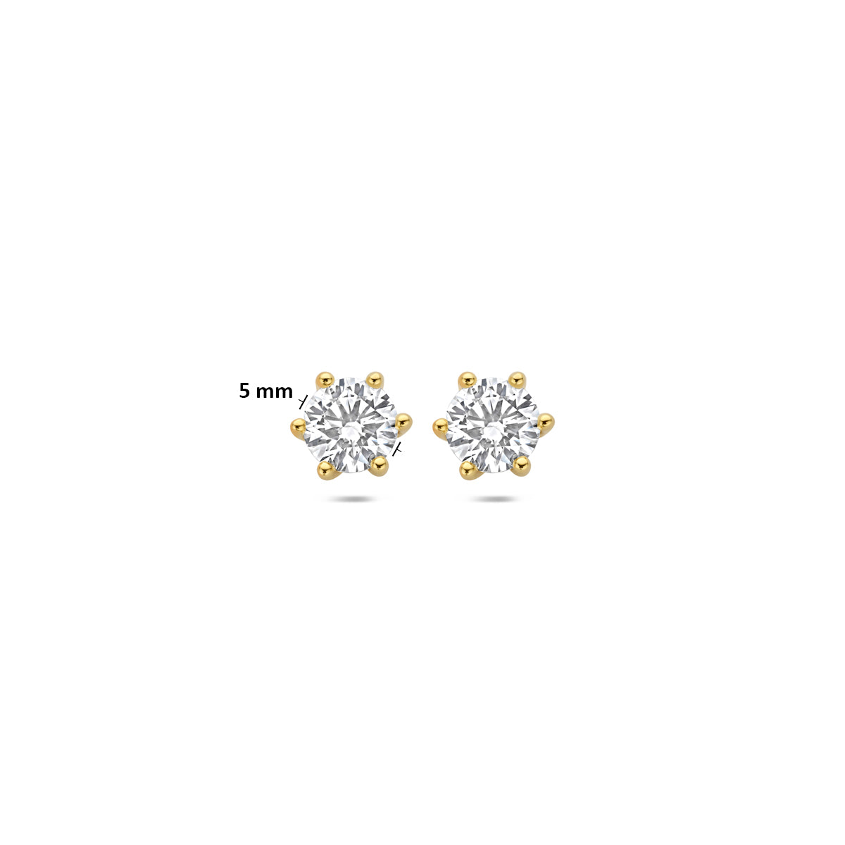 Technische afbeelding van de 14 karaat gouden lab grown diamant oorknoppen 1,00 ct met afmetingen.