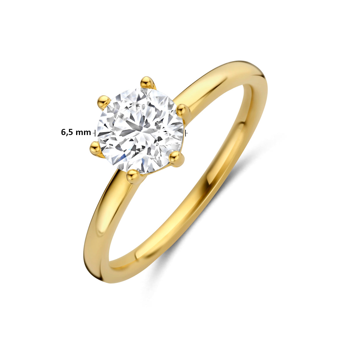 Technische afbeelding van de 14 karaat gouden ring met lab grown diamant 1,00 ct met afmetingen, verkrijgbaar in ringmaat 16 tot 18½.