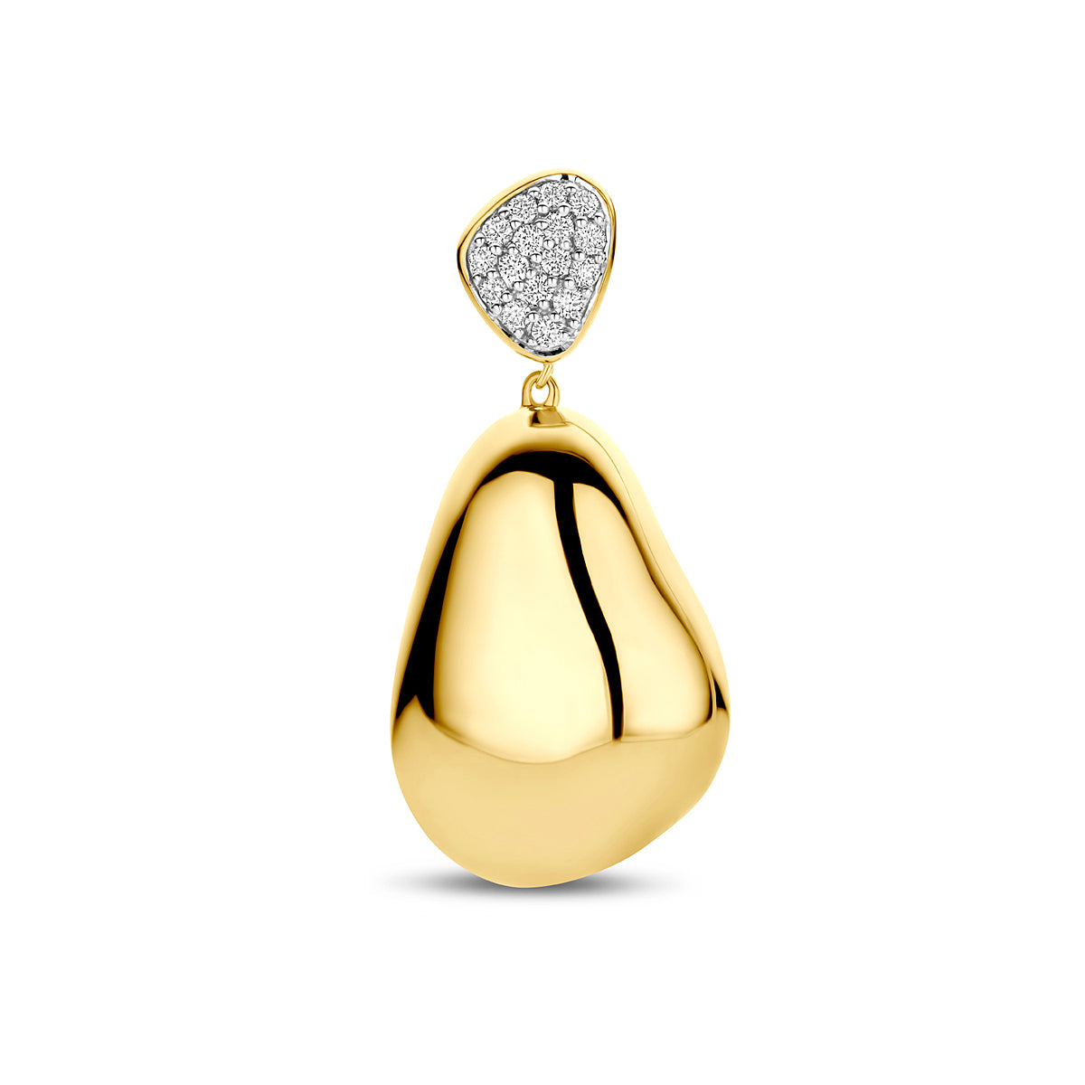 Vooraanzicht van de 14k gouden organische hanger 'Terra' met 0.20 karaat diamant.