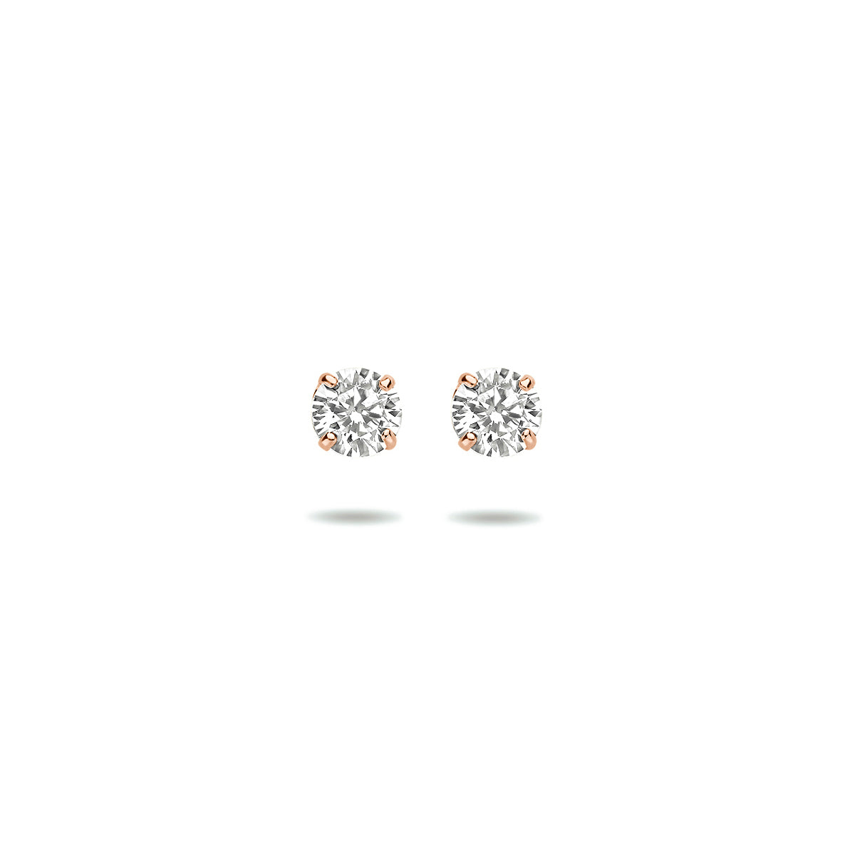 Vooraanzicht van de 14 karaat roségouden 'Soli' oorknoppen met een 4 mm transparante zirkonia.