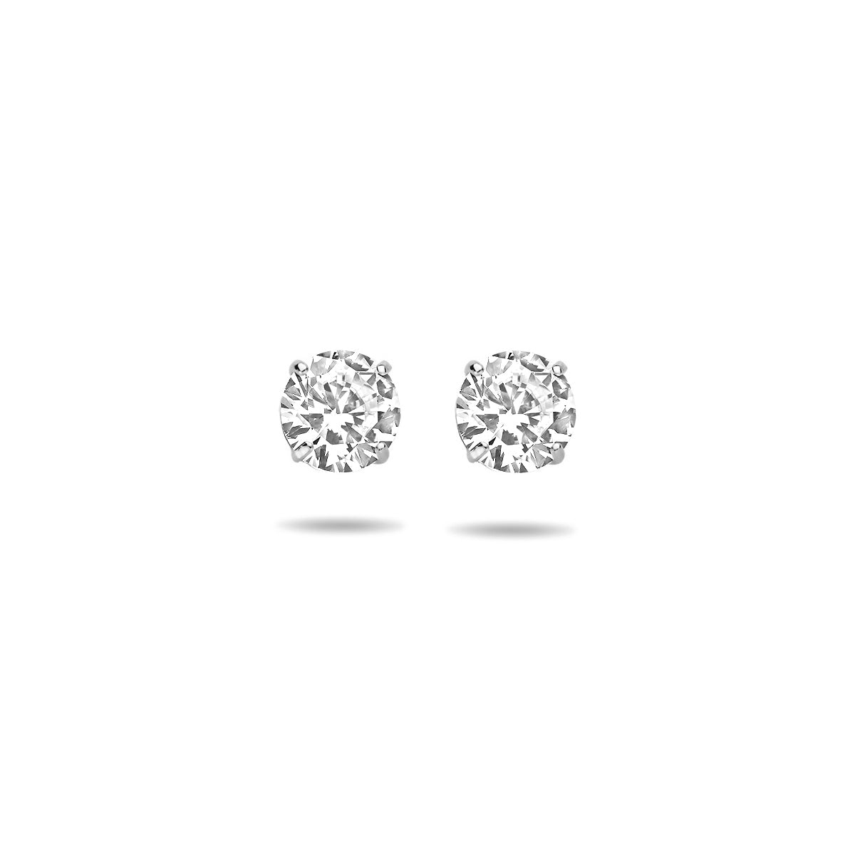 Vooraanzicht van de 14 karaat witgouden 'Soli' oorknoppen met een 6 mm transparante zirkonia.