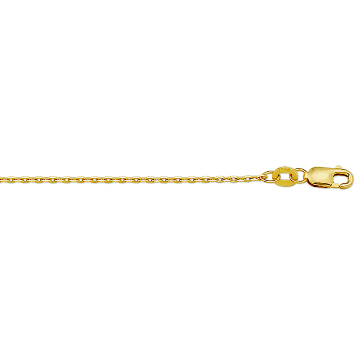 Vooraanzicht van het 14k geelgouden anker collier (1.3mm) met gediamanteerde afwerking.