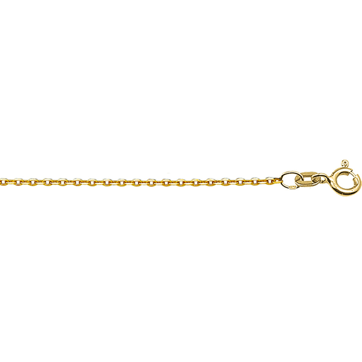 Vooraanzicht van het 14k geelgouden platte anker collier (1.2mm) op een witte achtergrond.