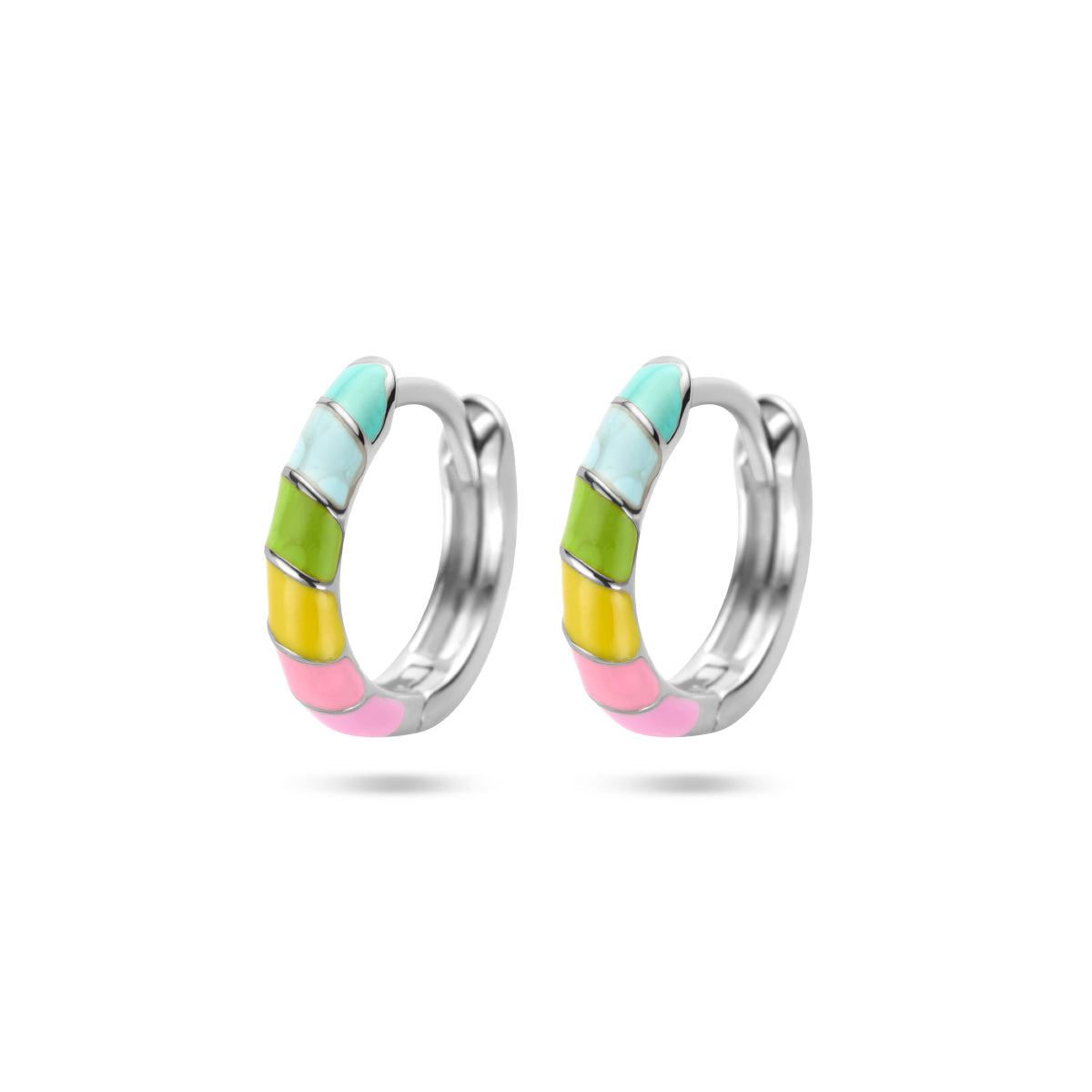 Zilveren emaille klapoorringen van 11,5 mm, vooraanzicht