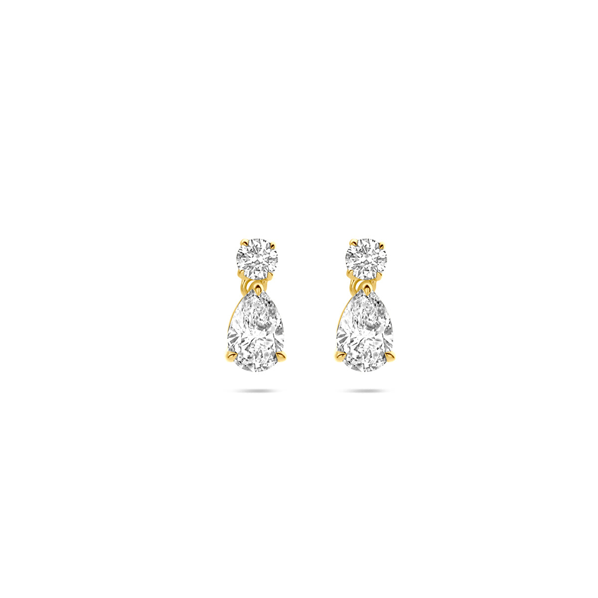 Gouden lab grown diamant oorhangers, vooraanzicht