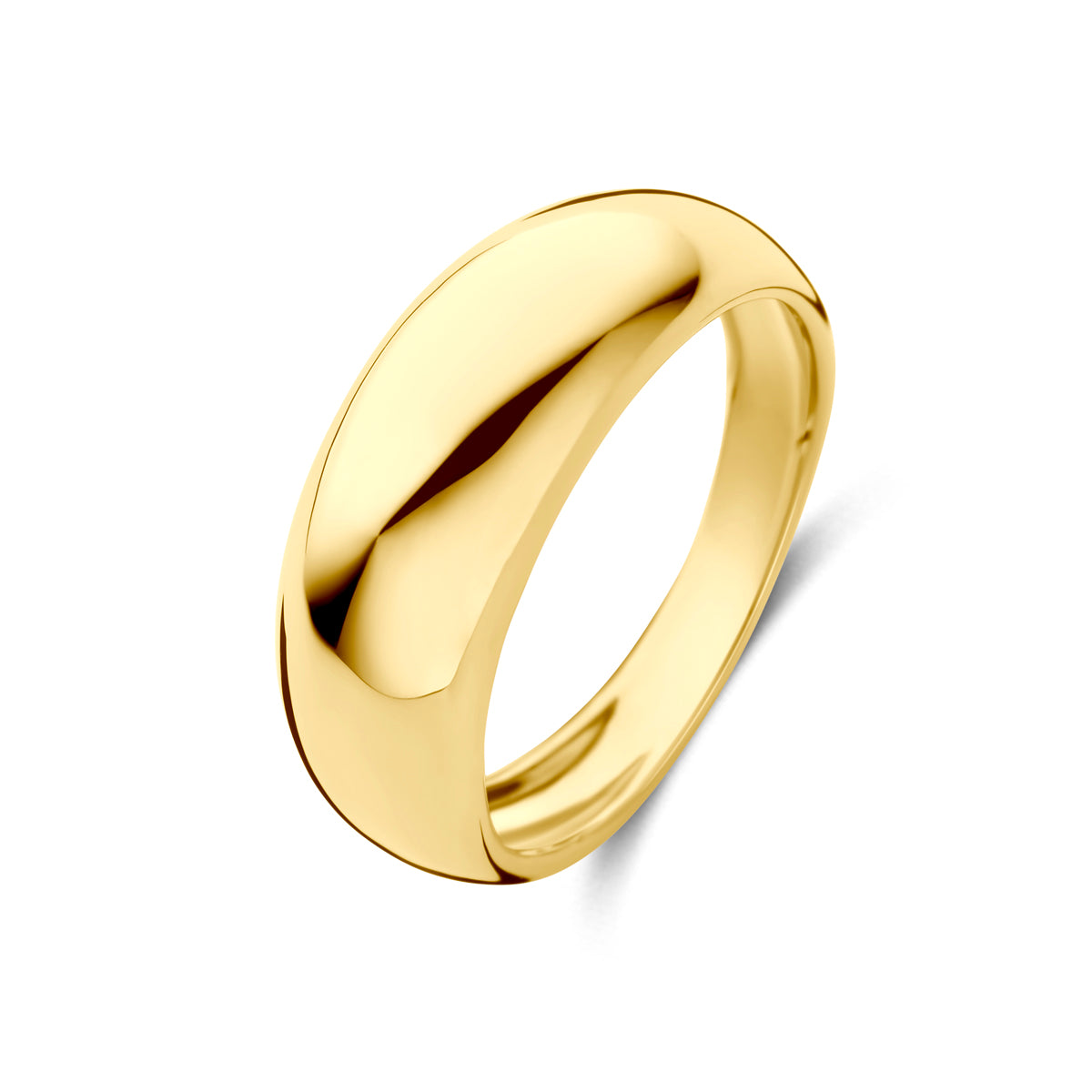 Gouden balloon ring 7,5 mm breed, schuin bovenaanzicht