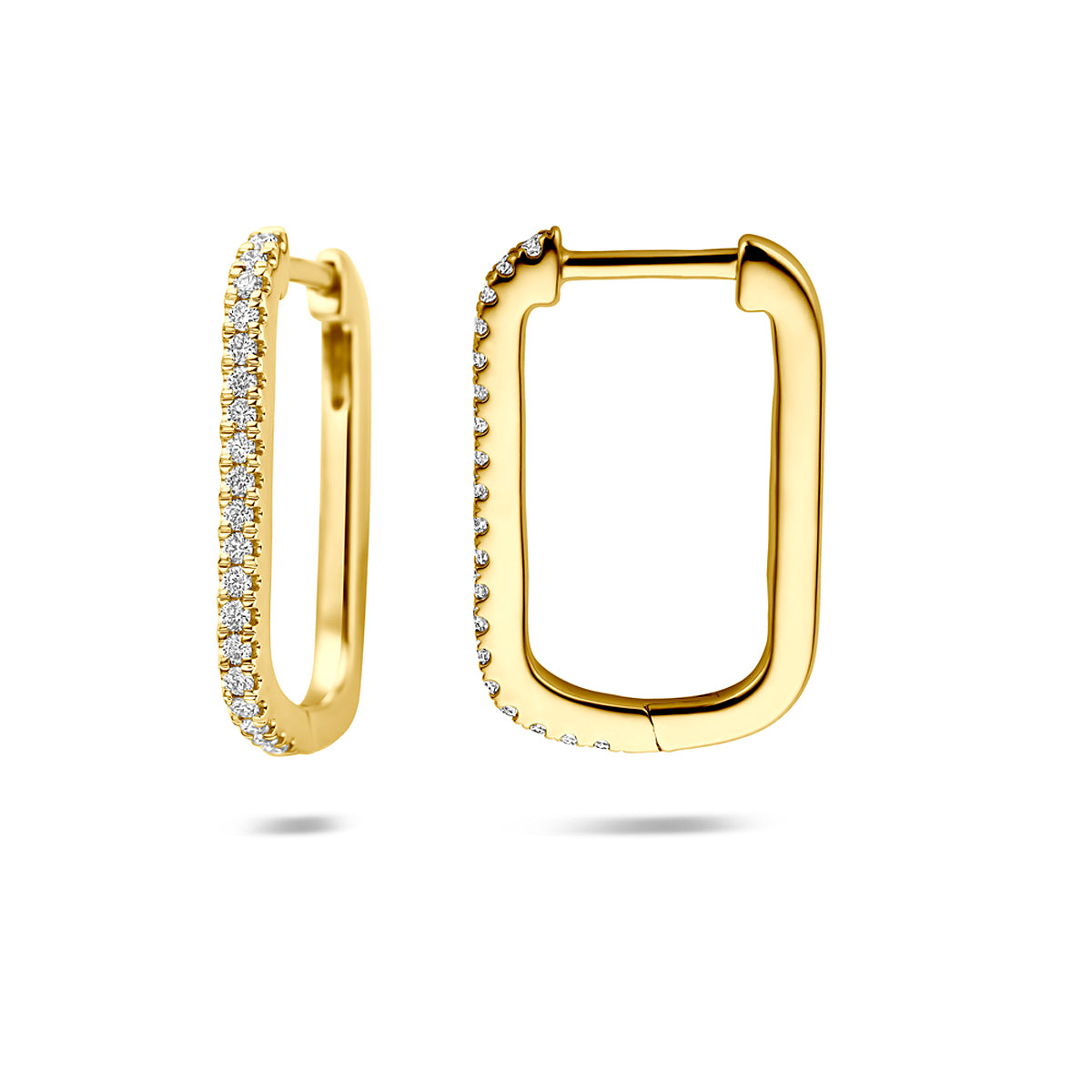 Zijaanzicht van de gouden lab grown diamant klapoorringen