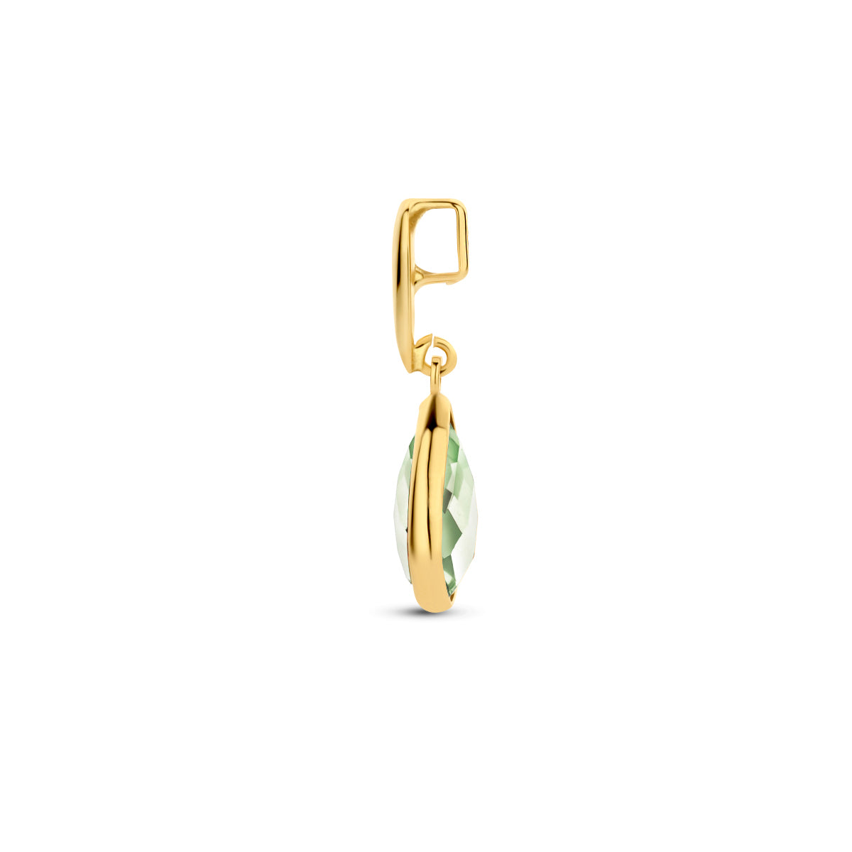 Zijaanzicht van de gouden hanger met amethist van 12,5 mm