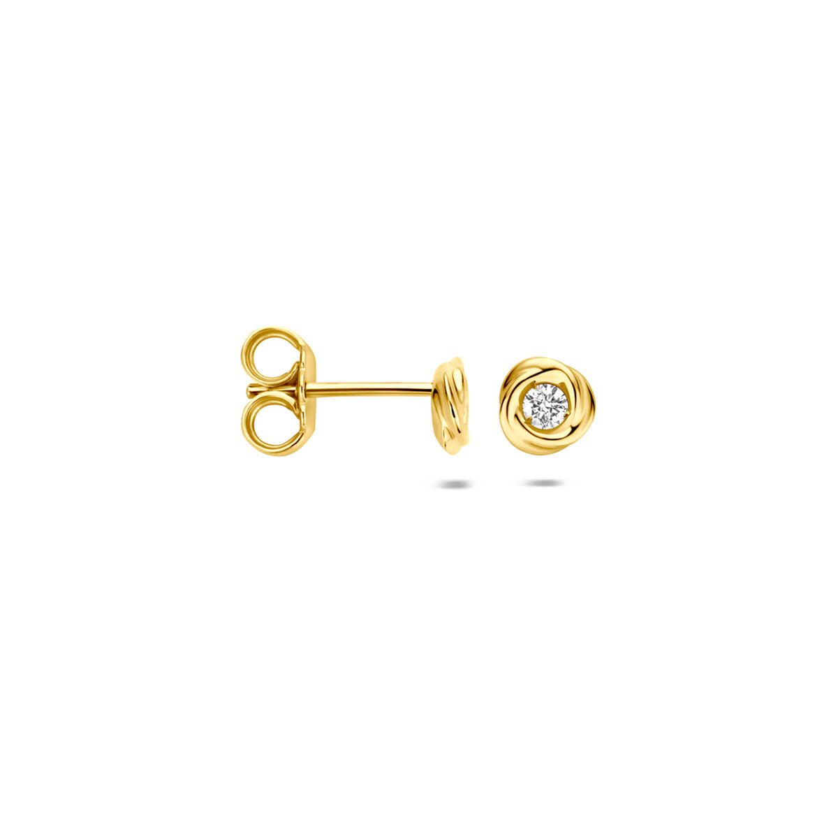 Zijaanzicht van de gouden lab grown diamant oorknoppen