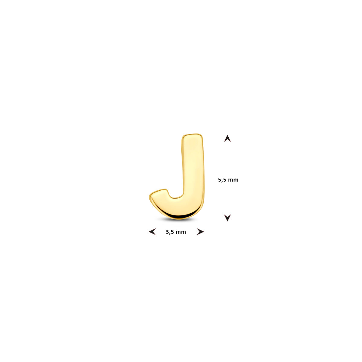 Afmetingen van de 9 karaat geelkleurige letterhanger, letter J: 5,5 mm hoog