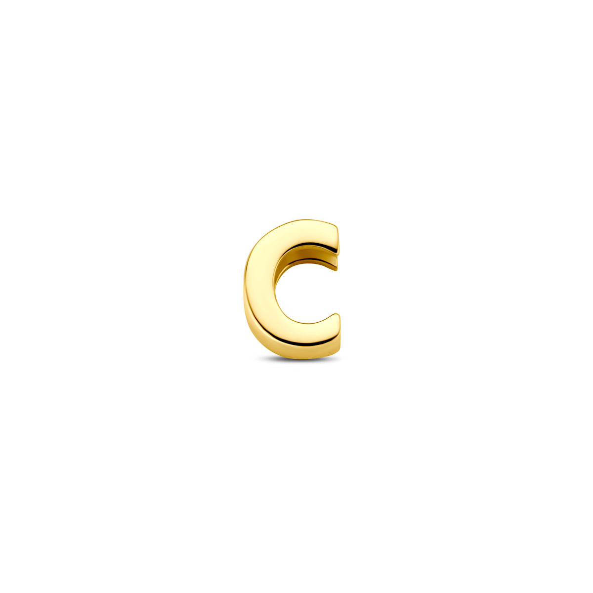 Vooraanzicht van de 9 karaat geelkleurige letterhanger, letter C