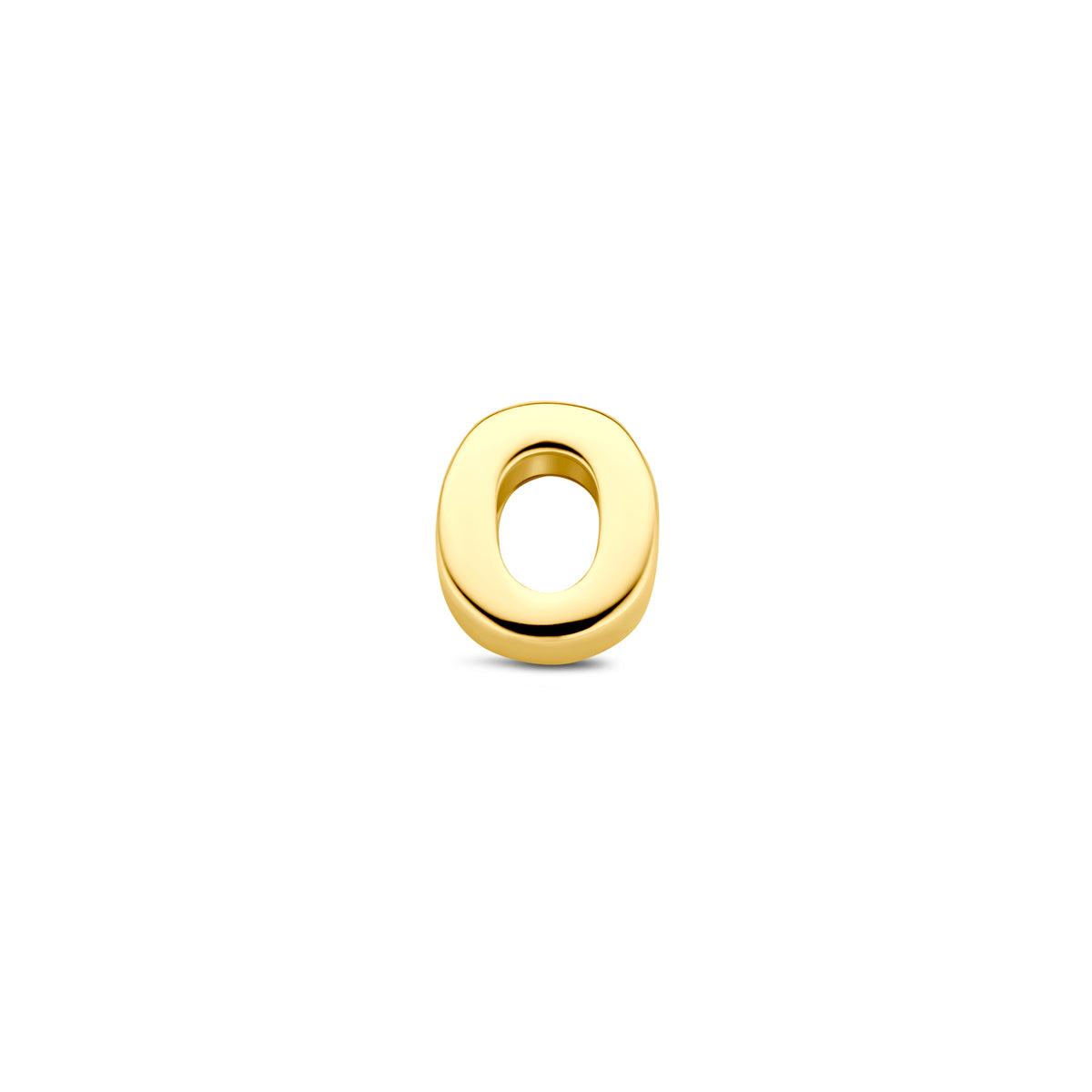 Vooraanzicht van de 9 karaat geelkleurige letterhanger, letter O