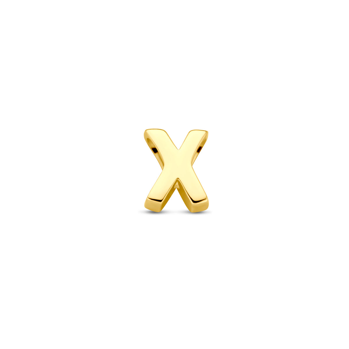 Vooraanzicht van de 9 karaat geelkleurige letterhanger, letter X