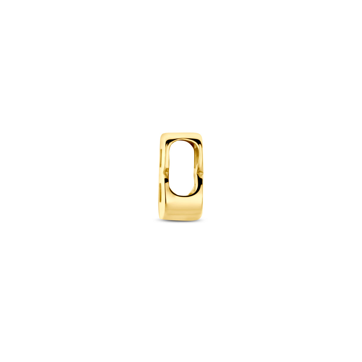 Zijaanzicht van de 9 karaat geelkleurige letterhanger, letter B