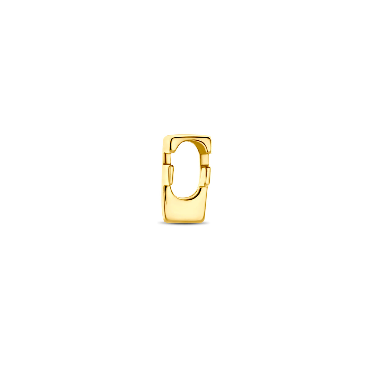 Zijaanzicht van de 9 karaat geelkleurige letterhanger, letter F