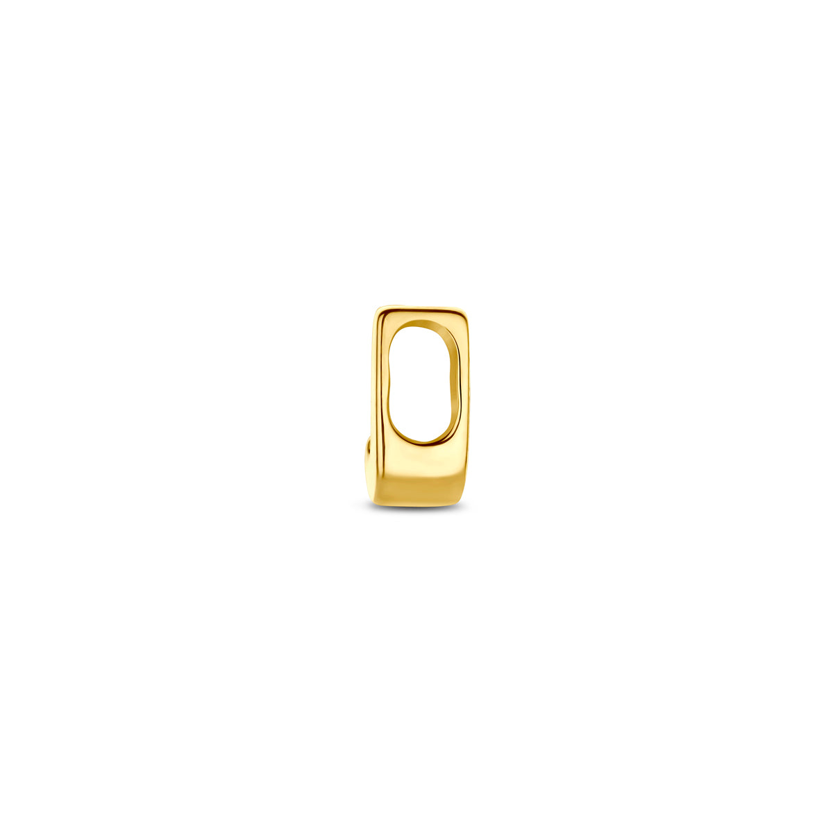 Zijaanzicht van de 9 karaat geelkleurige letterhanger, letter J