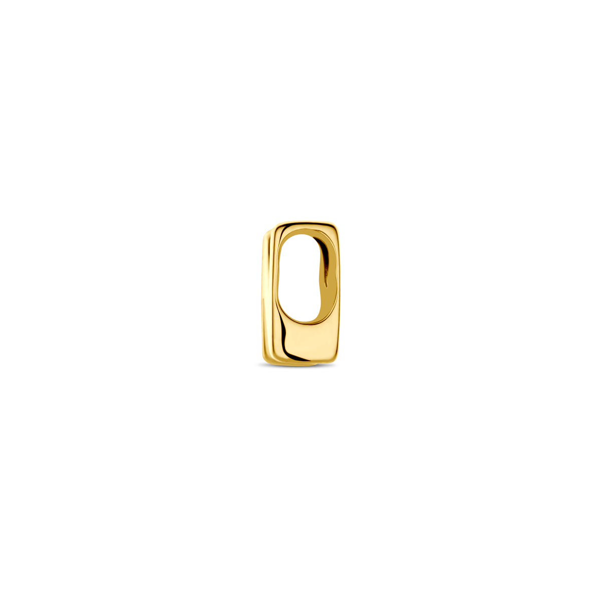 Zijaanzicht van de 9 karaat geelkleurige letterhanger, letter N