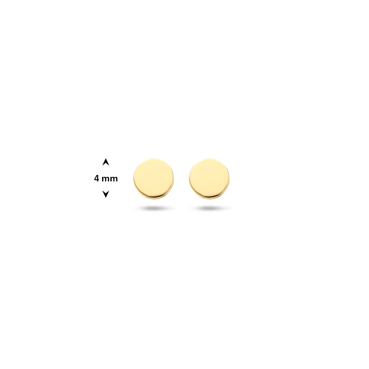 Afmetingen van de 9k oorbellen: geelkleurige oorknoppen met rond plaatje: 4 mm doorsnede