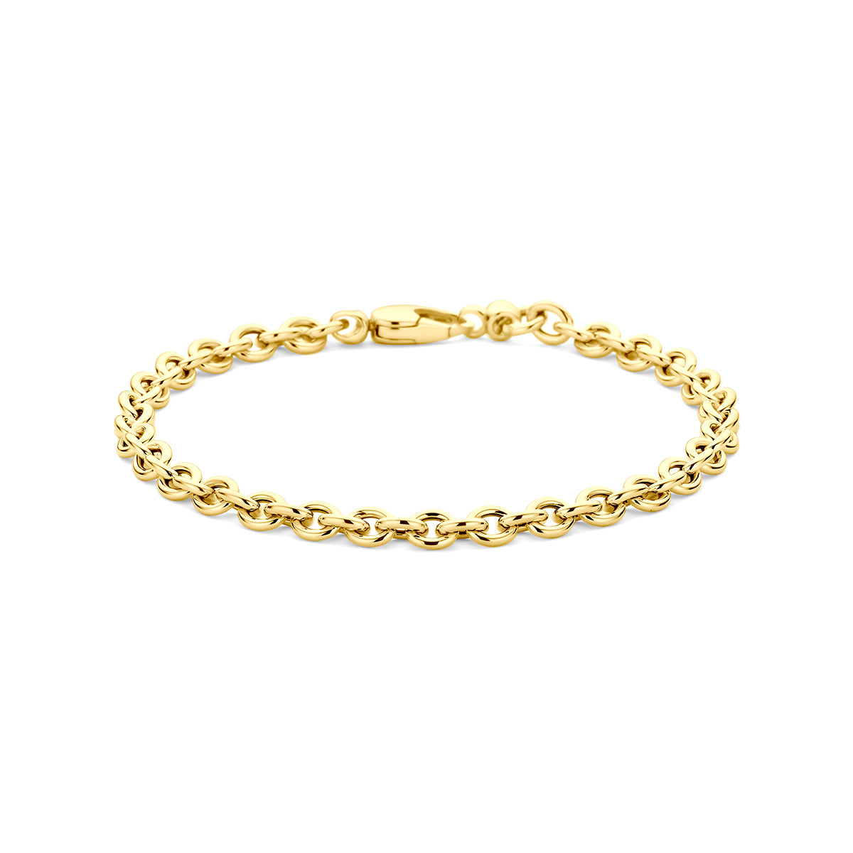 Vooraanzicht van de geelkleurige 9 karaat ankerarmband.