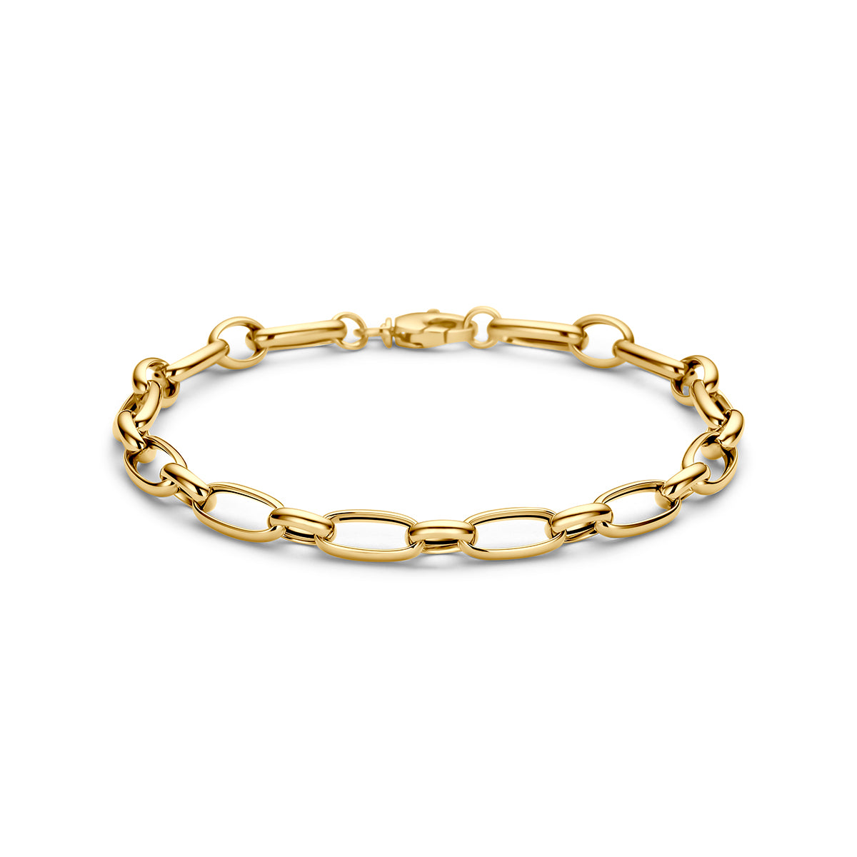 9 karaat armband: vooraanzicht van de 9 karaat geelkleurige ankerarmband.