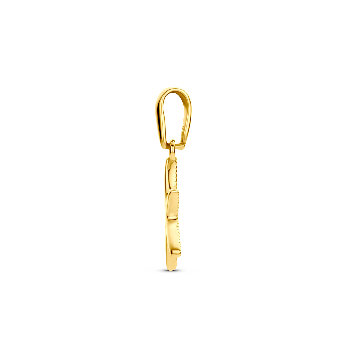 Zeester hanger: zijaanzicht van de 9 karaat geelkleurige zeester hanger.