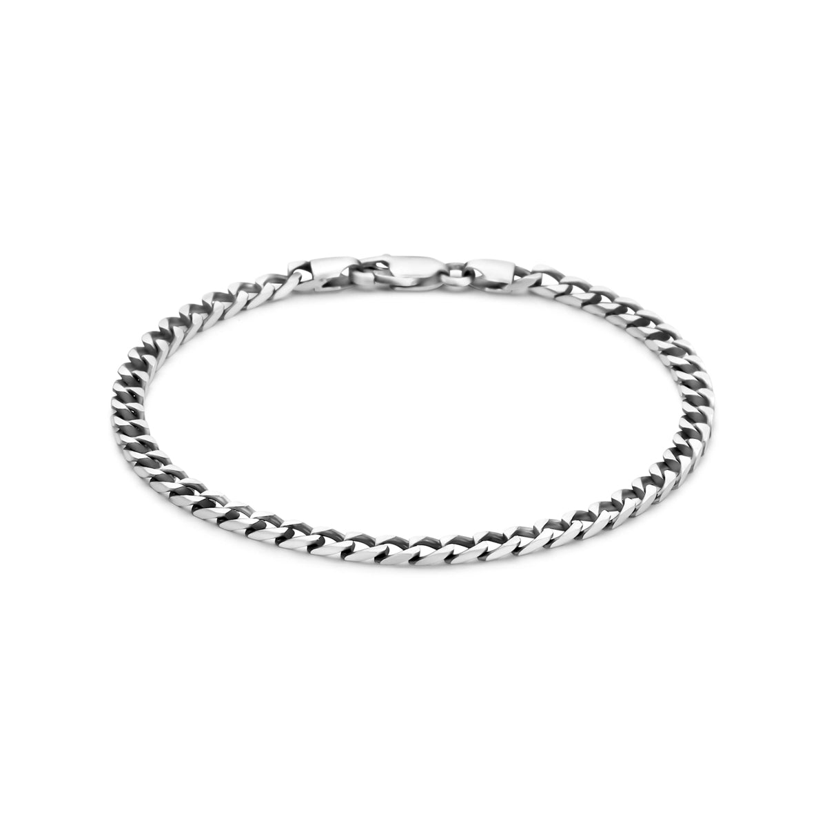Vooraanzicht van de zilveren gourmet armband voor heren.