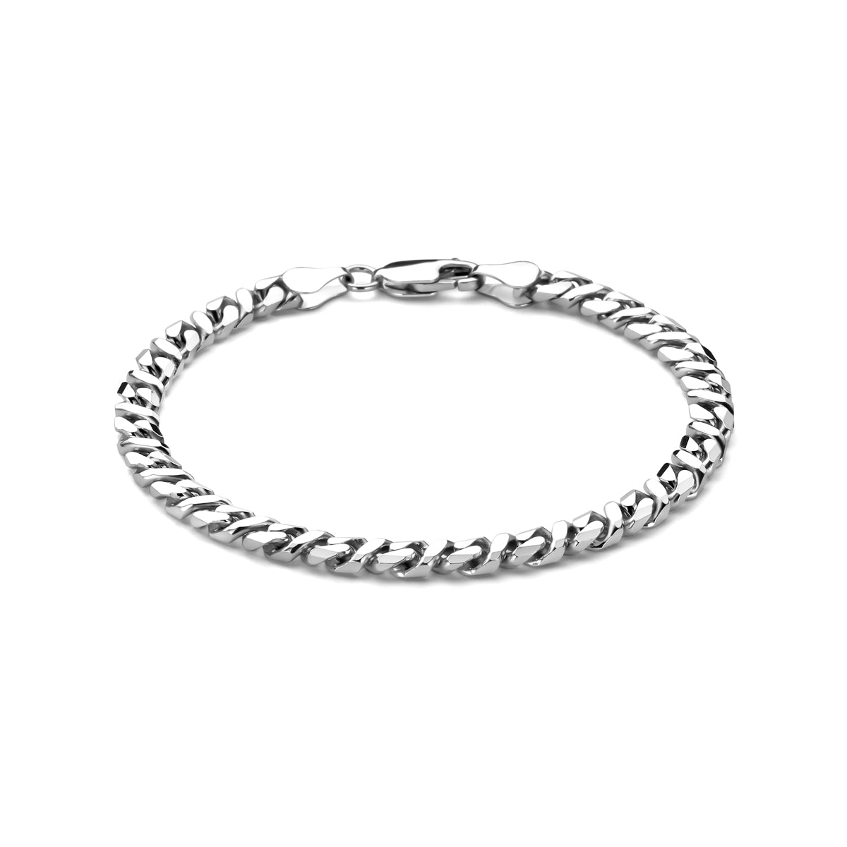 Vooraanzicht van de 925 gerhodineerd zilveren herenarmband met gourmetteschakel, verkrijgbaar in diverse lengtes.