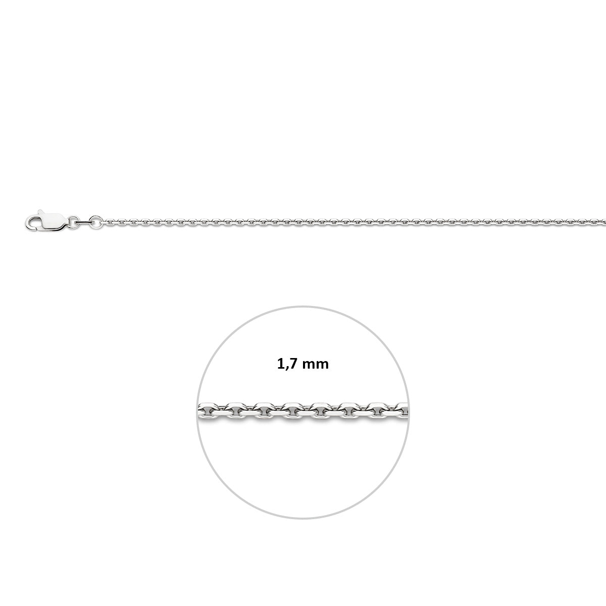 Zilveren ankerketting: 925 gerhodineerd zilveren gediamanteerde ankerhalsketting, met de schakelbreedte van 1,7 mm aangegeven