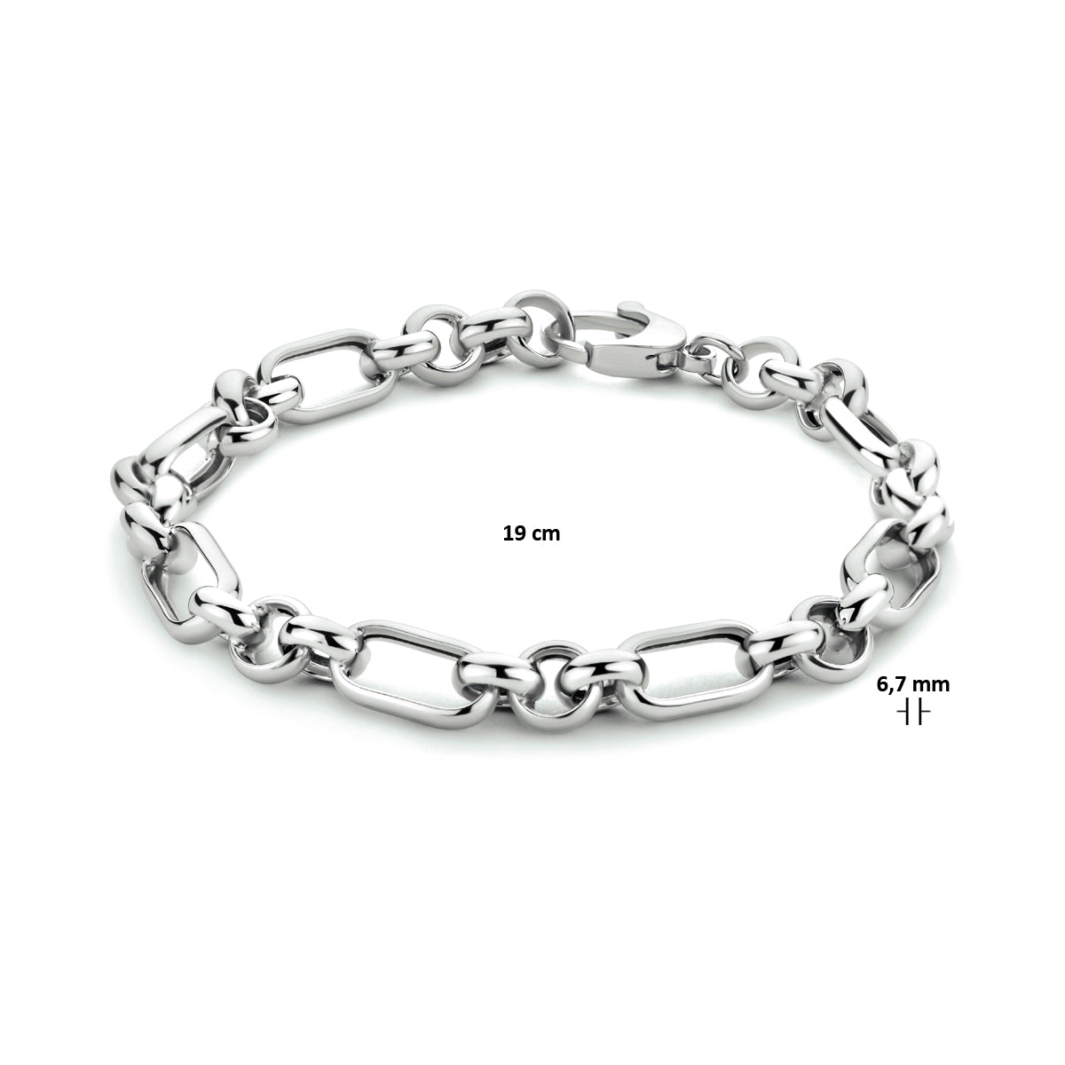 Afmetingen van de zilveren ankerarmband: 19 cm lang en 6,7 mm breed.