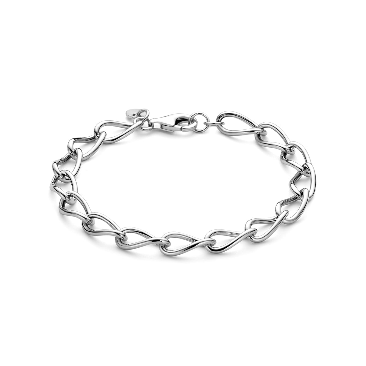 Vooraanzicht van de zilveren ankerarmband.