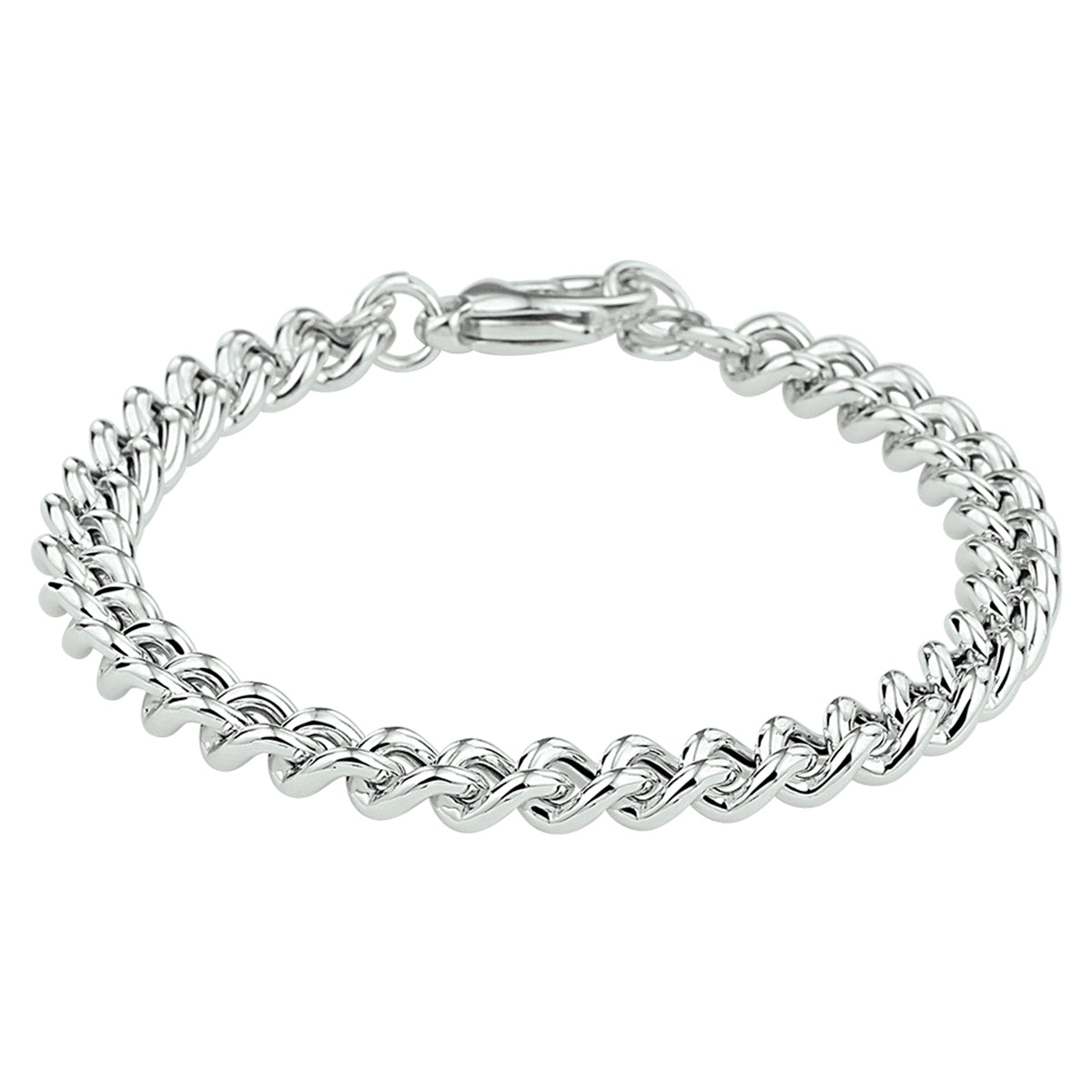 Zilveren gourmet armband dames: 925 gerhodineerd zilveren gourmette armband van 7,1 mm breed, rond gelegd met de sluiting