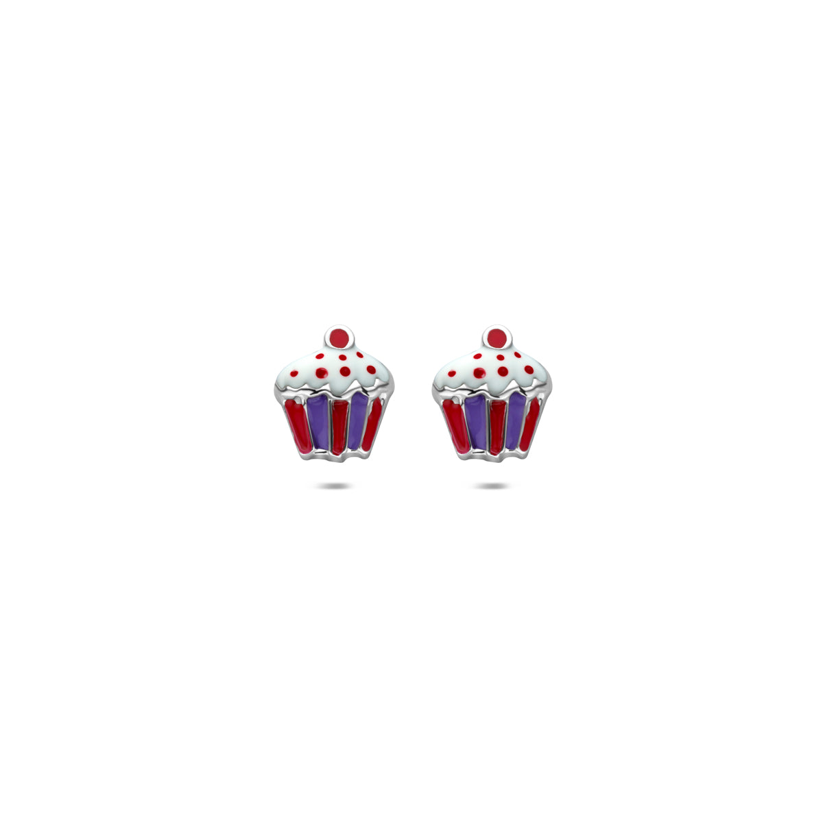 Vooraanzicht van de zilveren cupcake kinderoorknopjes.