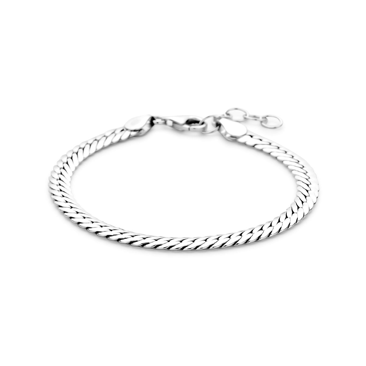 Vooraanzicht van de zilveren gourmet armband.