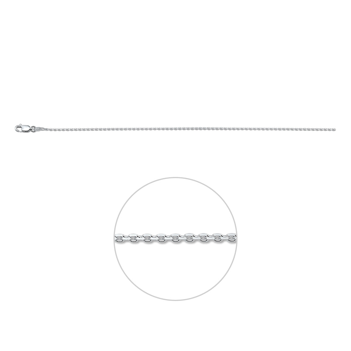 Zilveren ankerketting: 925 gerhodineerd zilveren gediamanteerde ankerhalsketting van 1,1 mm breed, vooraanzicht (36 + 4, 38 en 41 + 4 cm)