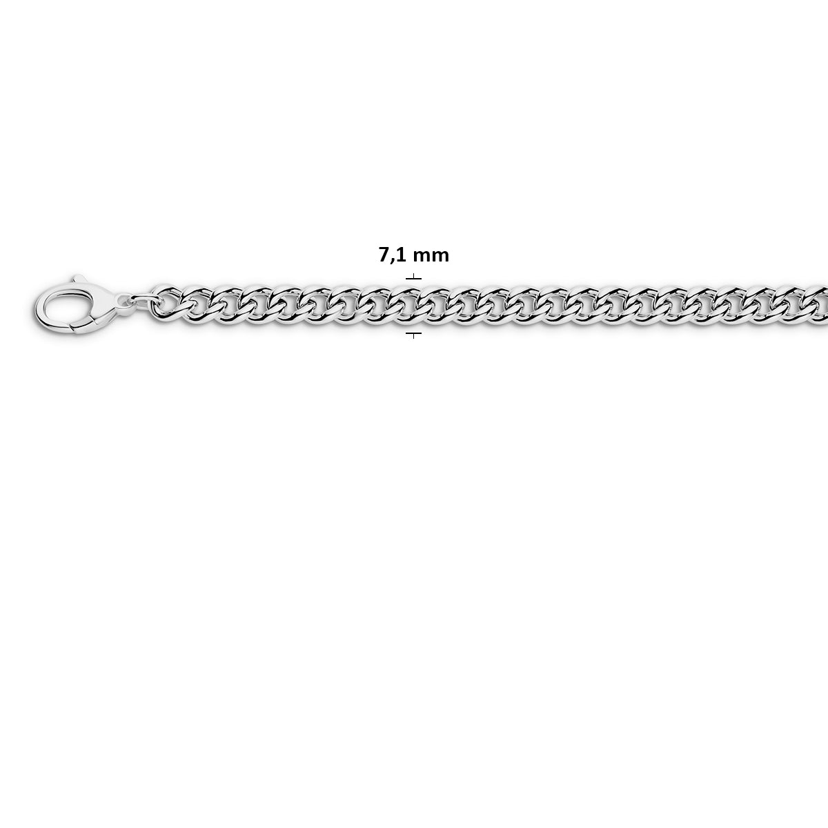 Zilveren gourmet ketting dames: 925 gerhodineerd zilveren gourmette halsketting, met de schakelbreedte van 7,1 mm aangegeven