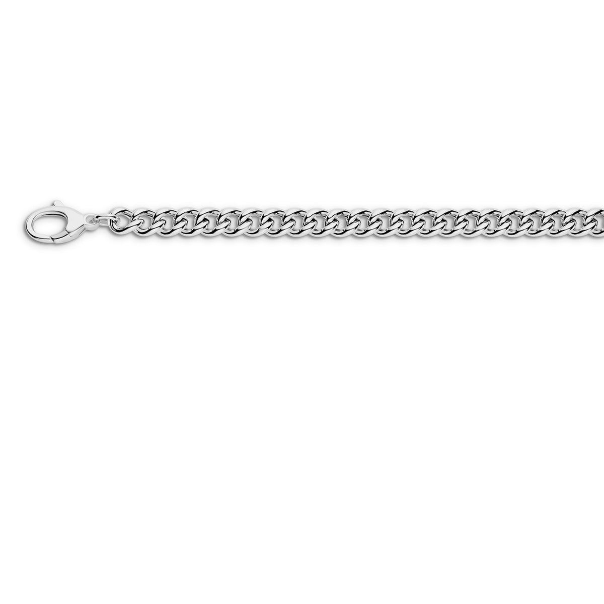 Zilveren gourmet ketting dames: 925 gerhodineerd zilveren gourmette halsketting van 7,1 mm breed, vooraanzicht