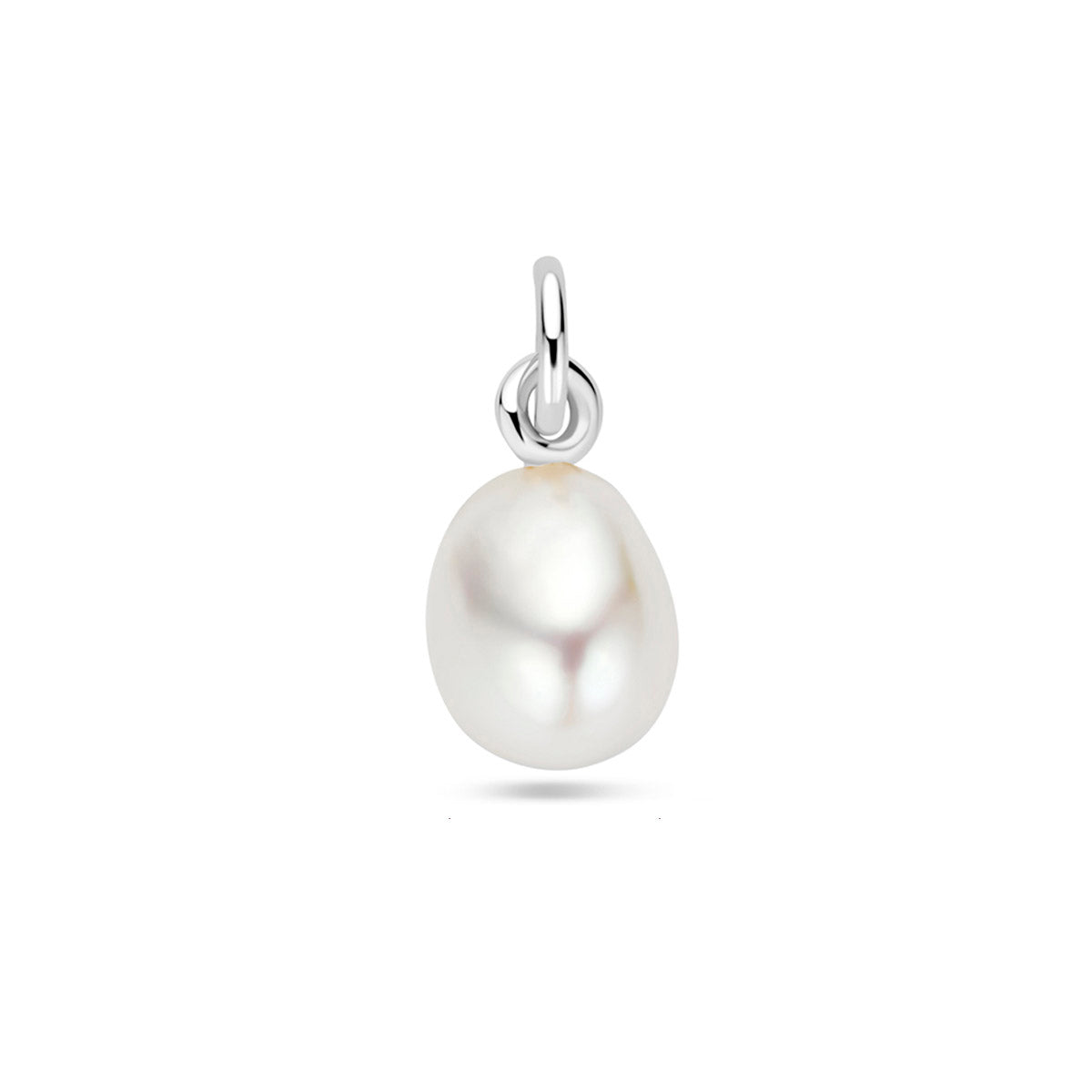 Vooraanzicht van de zilveren hanger met witte parel.