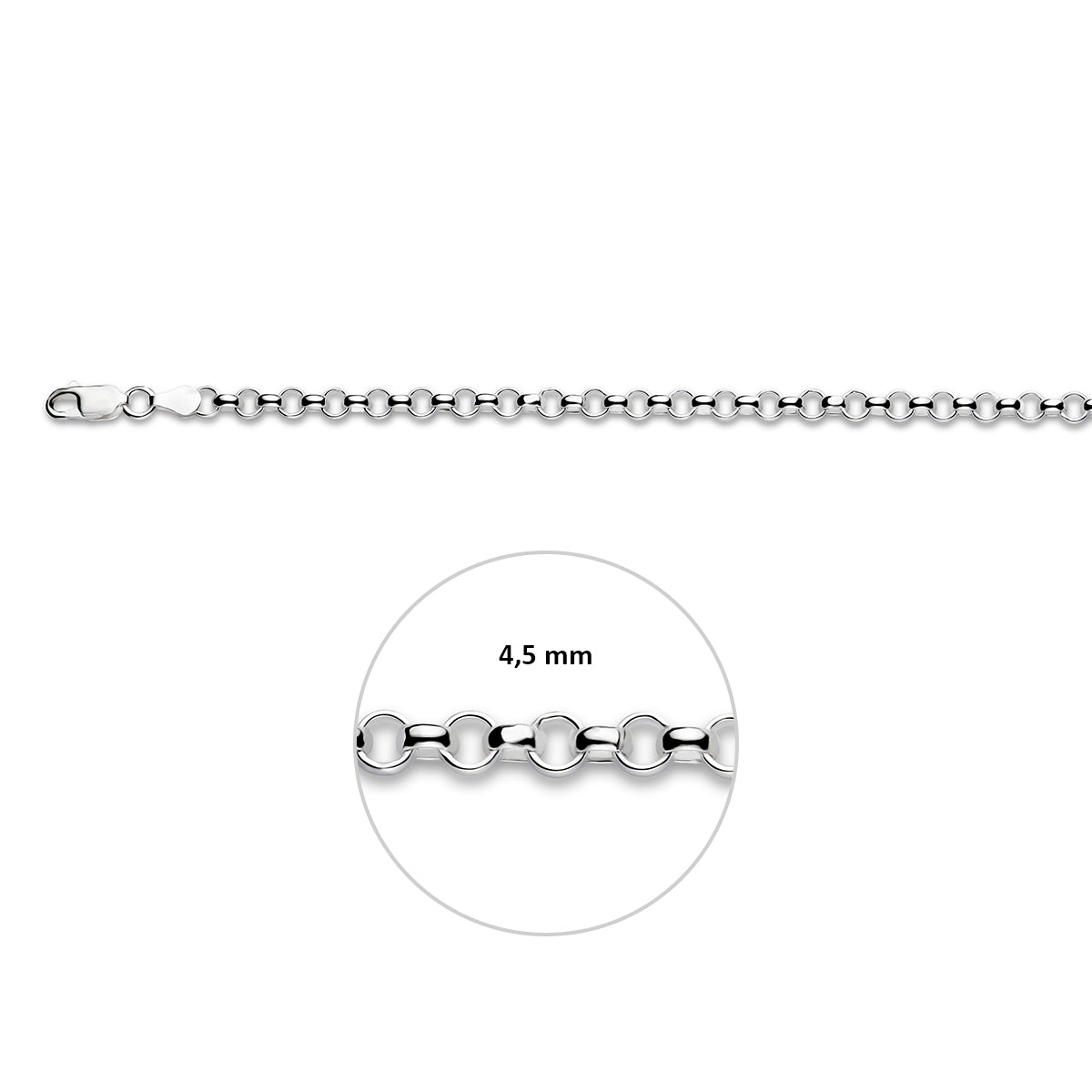 Zilveren jasseron armband: 925 gerhodineerd zilveren jasseron armband, met de schakelbreedte van 4,5 mm aangegeven