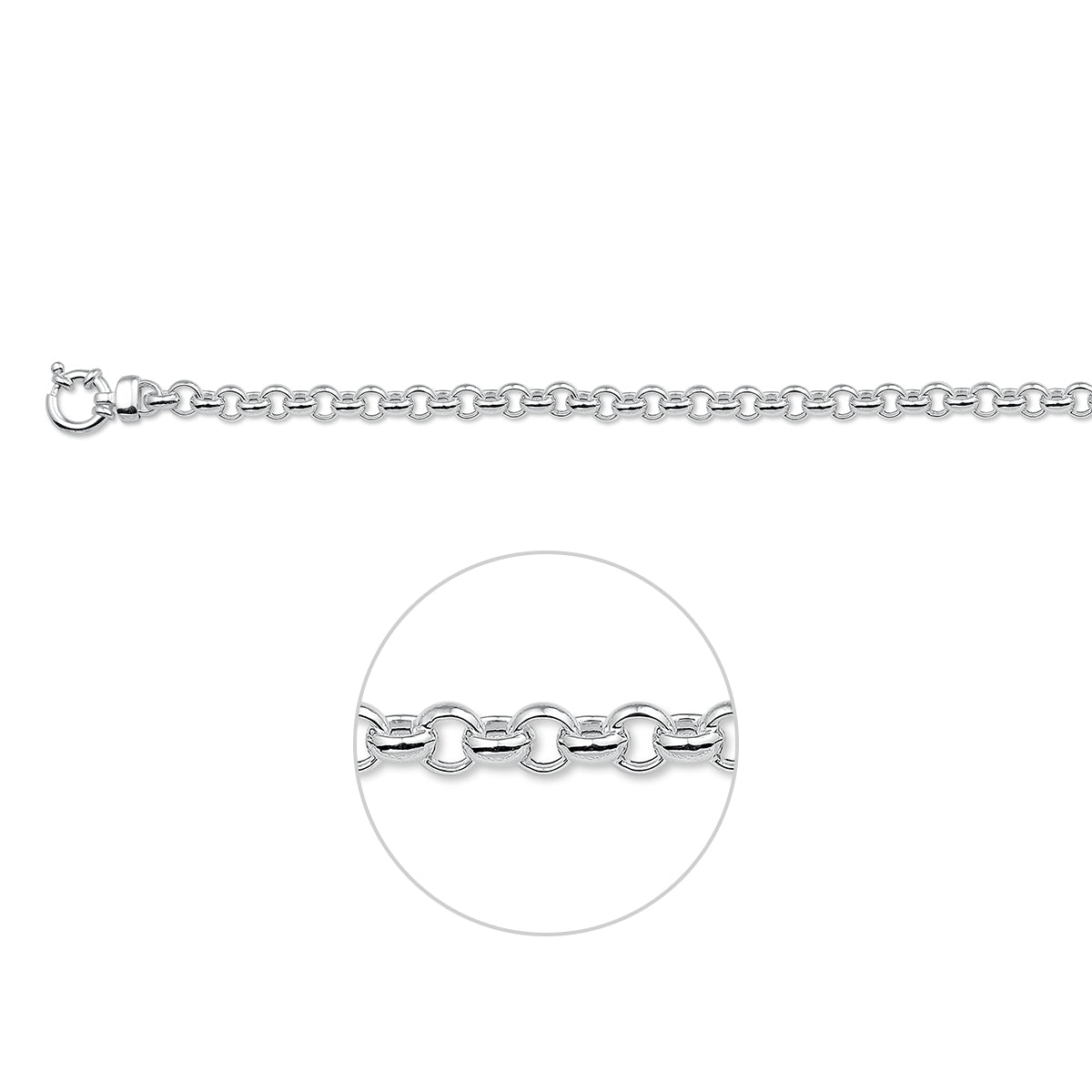 Zilveren jasseron ketting: 925 gerhodineerd zilveren jasseron halsketting met groot veerslot van 5,5 mm breed, vooraanzicht