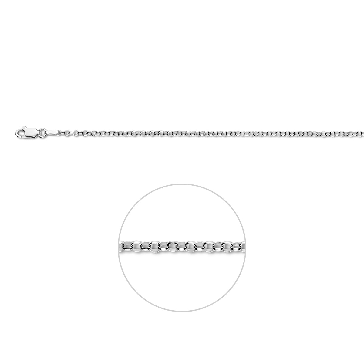 Zilveren jasseron ketting: 925 gerhodineerd zilveren jasseron halsketting van 2,6 mm breed, vooraanzicht