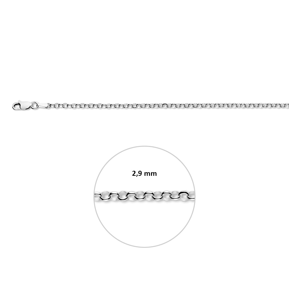 Zilveren jasseron ketting: 925 gerhodineerd zilveren jasseron halsketting, met de schakelbreedte van 3,0 mm aangegeven