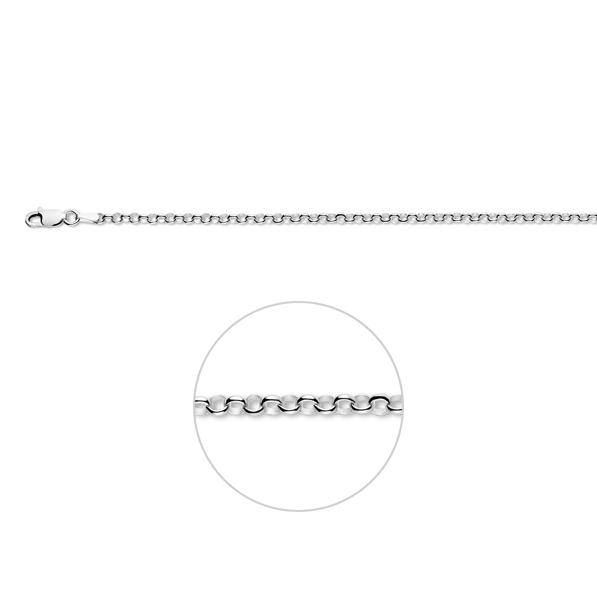 Zilveren jasseron ketting: 925 gerhodineerd zilveren jasseron halsketting van 3,0 mm breed, vooraanzicht