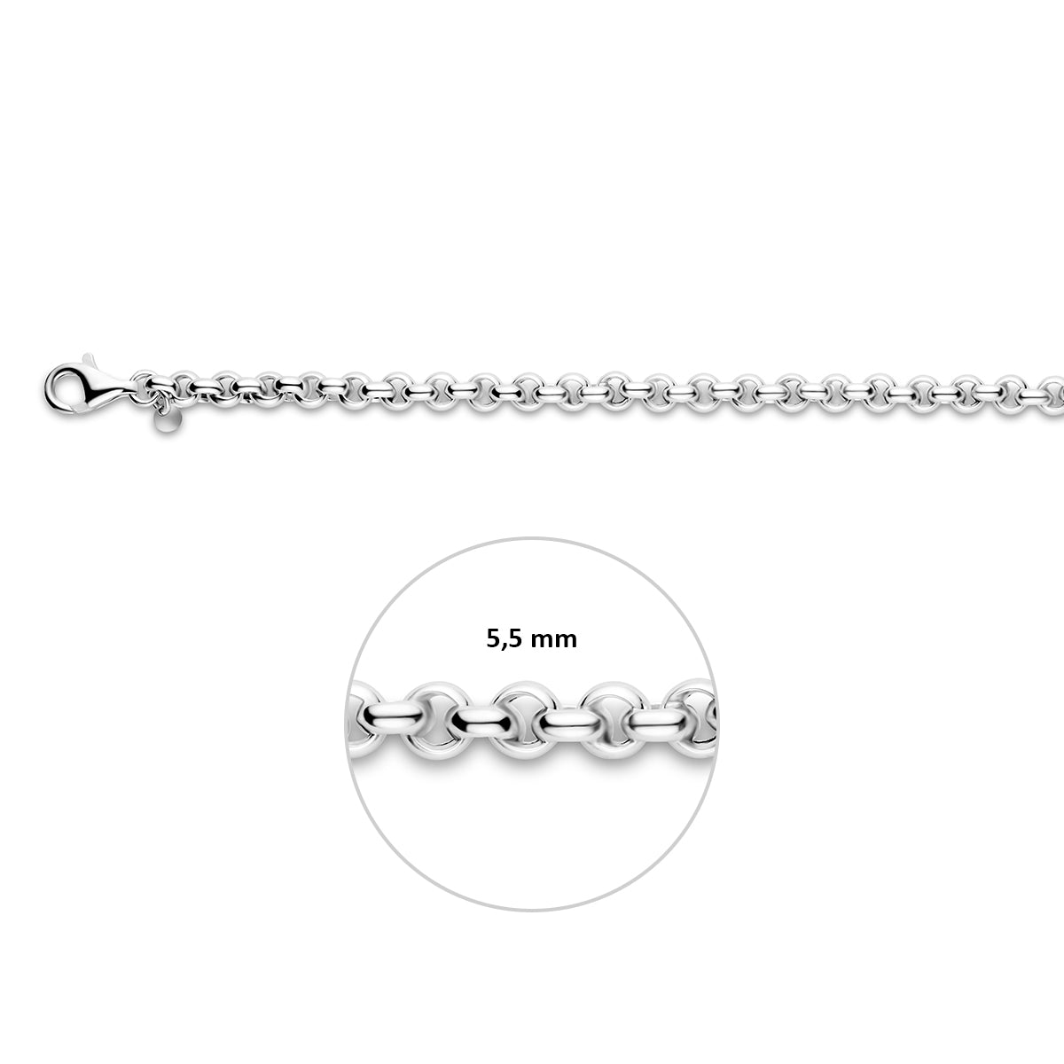 Zilveren jasseron ketting: 925 gerhodineerd zilveren jasseron halsketting, met de schakelbreedte van 5,5 mm aangegeven