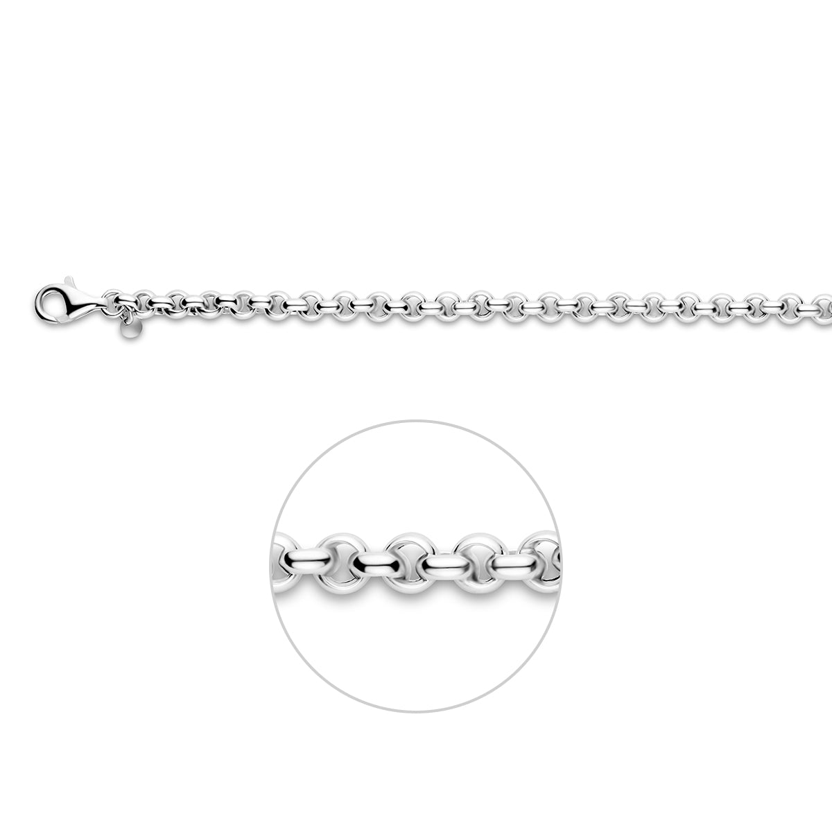 Zilveren jasseron ketting: 925 gerhodineerd zilveren jasseron halsketting van 5,5 mm breed, vooraanzicht
