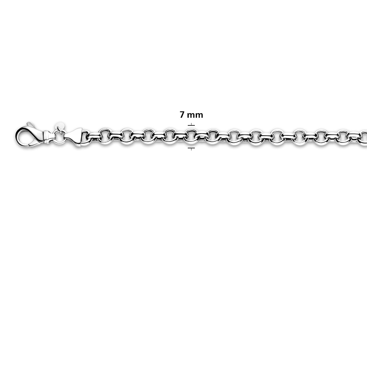 Zilveren jasseron ketting: 925 gerhodineerd zilveren jasseron halsketting, met de schakelbreedte van 7,0 mm aangegeven